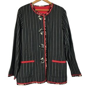 Koos of Course Linen Blend Pin Stripe Reversible Blazer Jacket Red Floral Size L